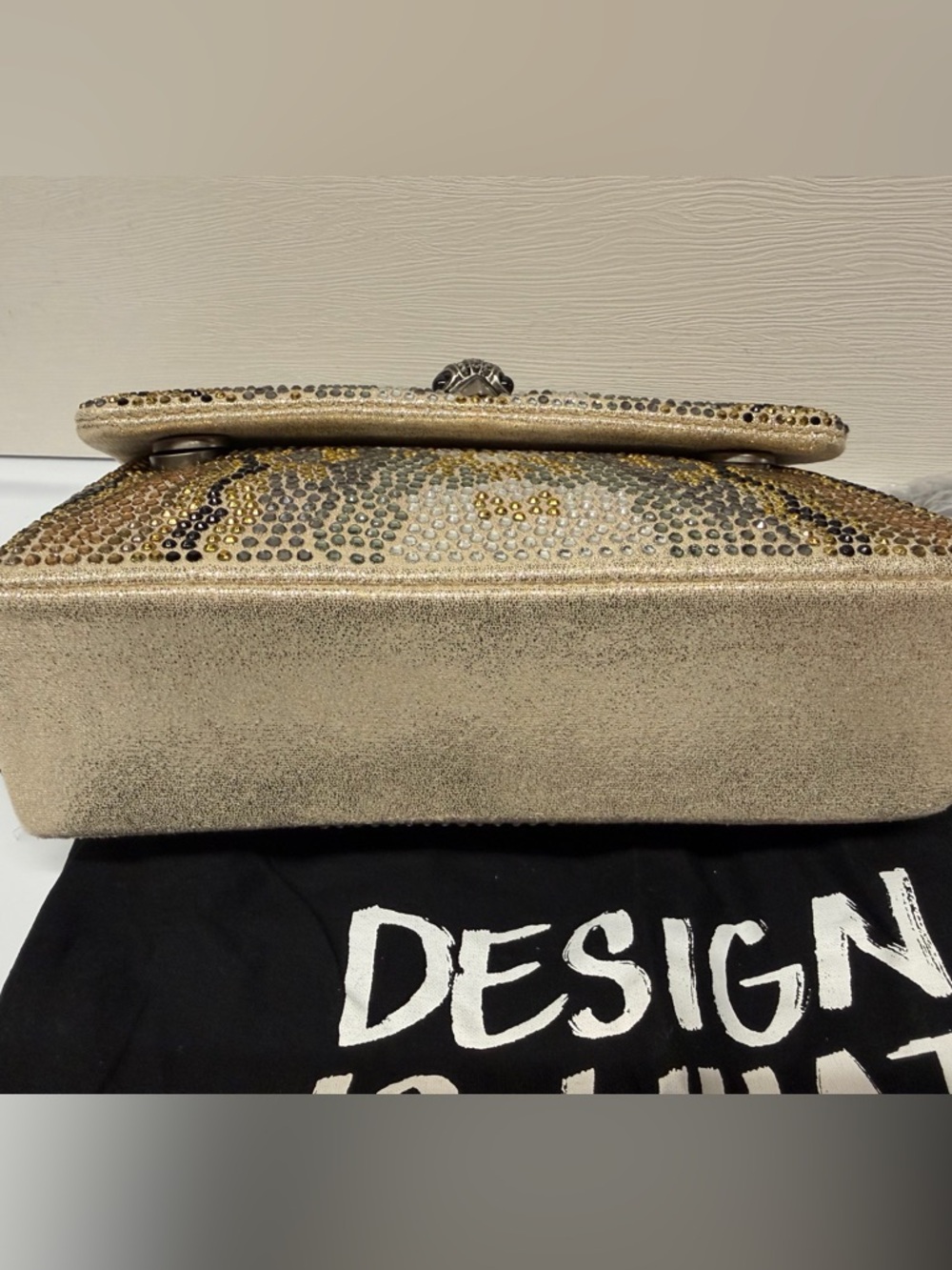 Kurt Geiger Kensington Crystal Snake Eagle Head Bag Gold Studded NWOT - Picture 5 of 11